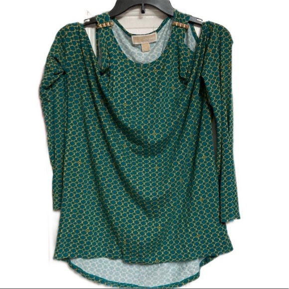 Michael Kors top green and gold women’s size S long sleeve with part open sleeve - Picture 1 of 9